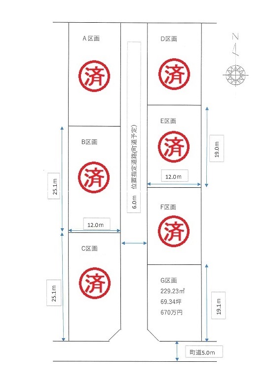 値下げしました！分譲地上田北　南向き角地　即建築可！上下水道完備！境界ブロック設置済 　最終１区画